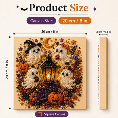 Spooky Cute Ghost 8inx8in Themed Pearl 3D Diamond Painting DIY Kit, Multipurpose Fall Season Handicraft Set, Beautiful Wall Art Furnishing Accessory for Household Indoor Decoration & Holiday Party Present