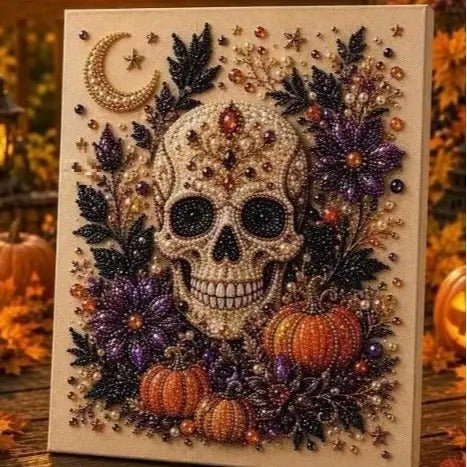 Spooky Cute Ghost 8inx8in Themed Pearl 3D Diamond Painting DIY Kit, Multipurpose Fall Season Handicraft Set, Beautiful Wall Art Furnishing Accessory for Household Indoor Decoration & Holiday Party Present