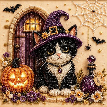 Spooky Cute Ghost 8inx8in Themed Pearl 3D Diamond Painting DIY Kit, Multipurpose Fall Season Handicraft Set, Beautiful Wall Art Furnishing Accessory for Household Indoor Decoration & Holiday Party Present