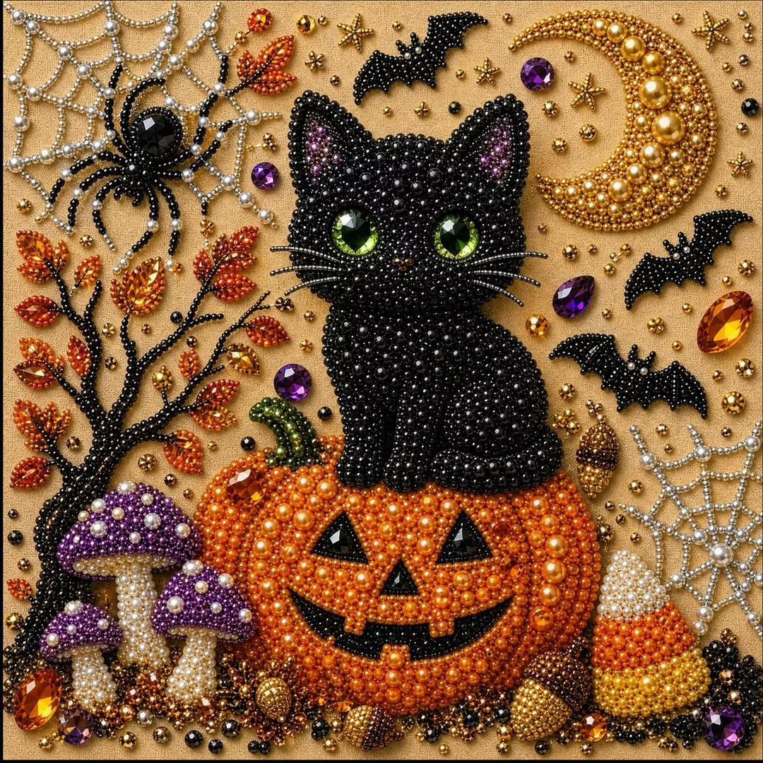 Spooky Cute Ghost 8inx8in Themed Pearl 3D Diamond Painting DIY Kit, Multipurpose Fall Season Handicraft Set, Beautiful Wall Art Furnishing Accessory for Household Indoor Decoration & Holiday Party Present