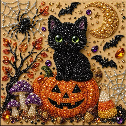 Spooky Cute Ghost 8inx8in Themed Pearl 3D Diamond Painting DIY Kit, Multipurpose Fall Season Handicraft Set, Beautiful Wall Art Furnishing Accessory for Household Indoor Decoration & Holiday Party Present