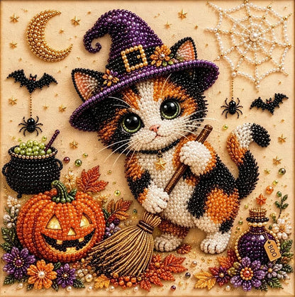 Spooky Cute Ghost 8inx8in Themed Pearl 3D Diamond Painting DIY Kit, Multipurpose Fall Season Handicraft Set, Beautiful Wall Art Furnishing Accessory for Household Indoor Decoration & Holiday Party Present